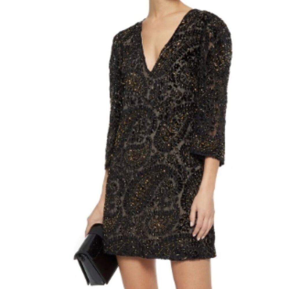 Alice & Olivia Riska Embellished Dress in Black/Gold Size 2